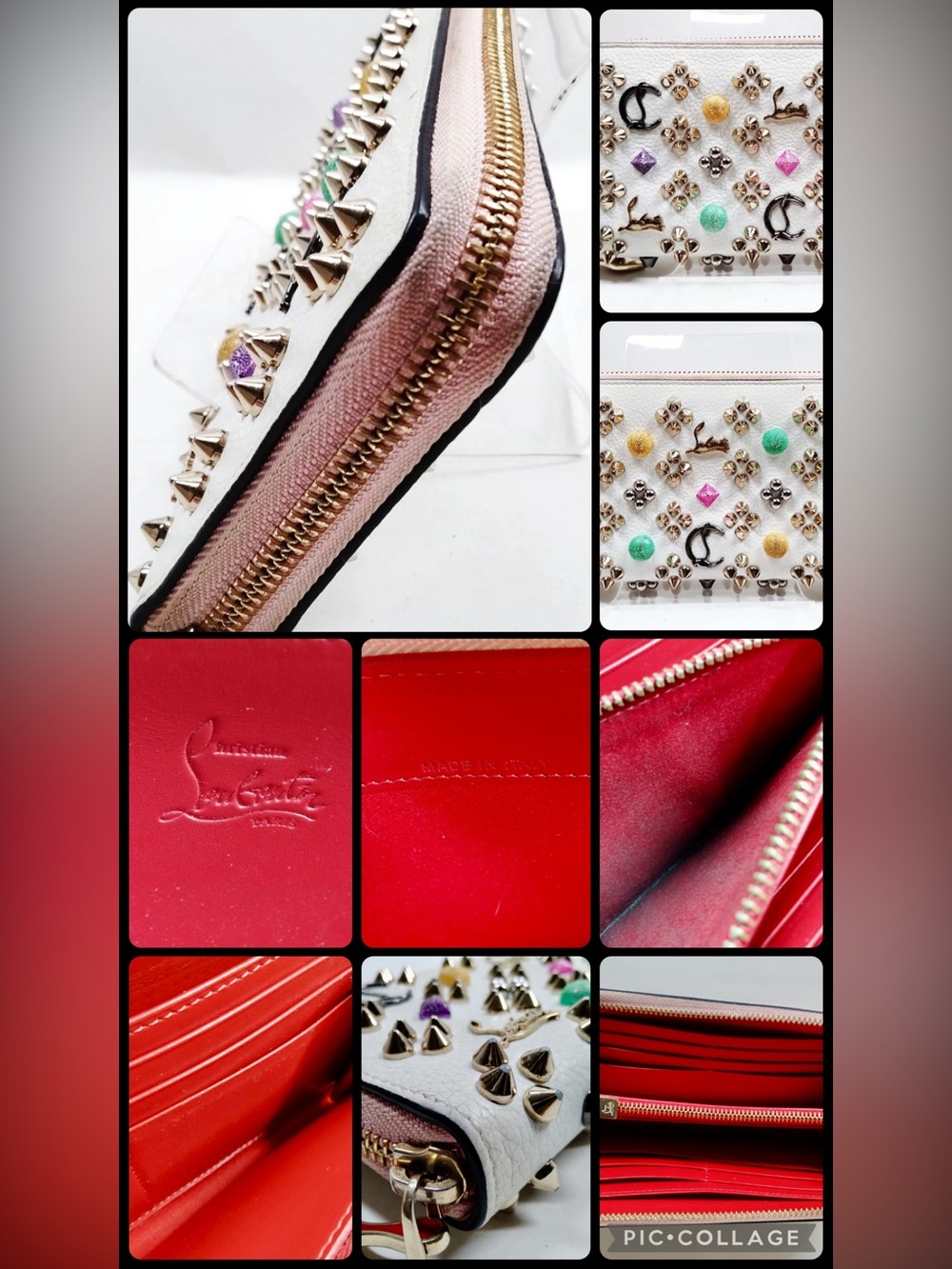 Christian Louboutin White Leather Studded Zip Wallet | Auth - Picture 14 of 14